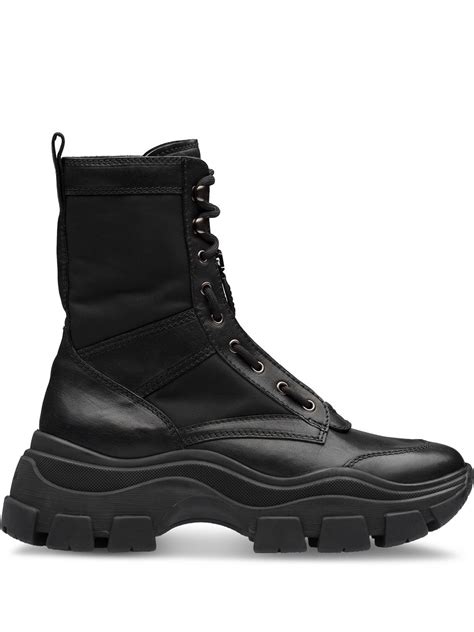 prada chunky sole combat boots|Prada leather knee high boots.